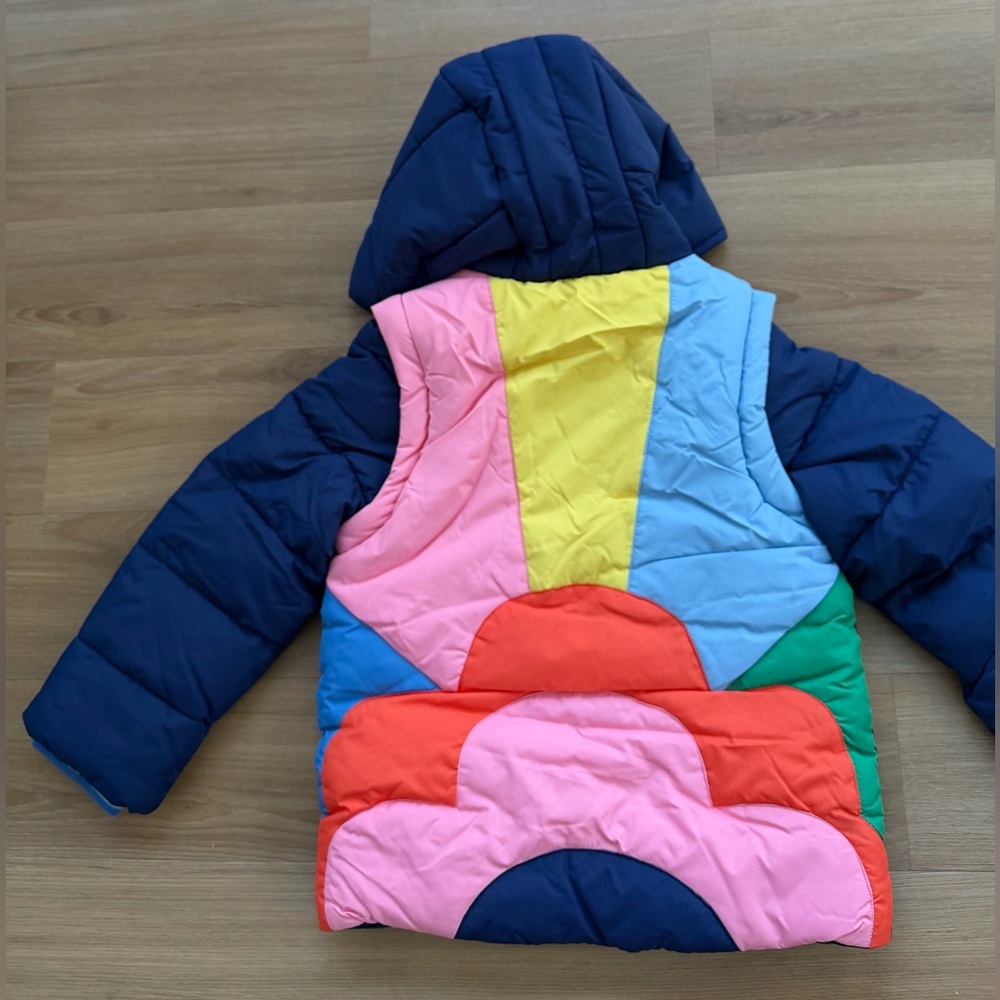 NWT. Mini Boden Applique 2 in 1 Water Resistant Puffer Jacket, Navy, Size 4-5y